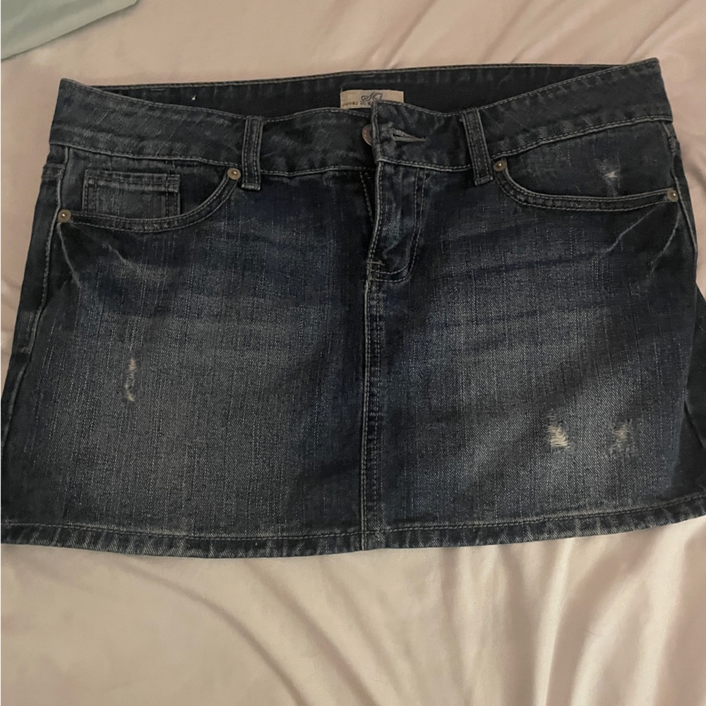 dark wash jean mini skirt from wear it declare it